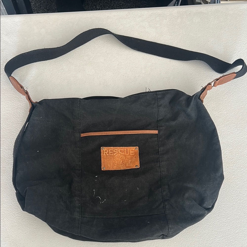 Black and Brown Rescue the Earth vintage duffle